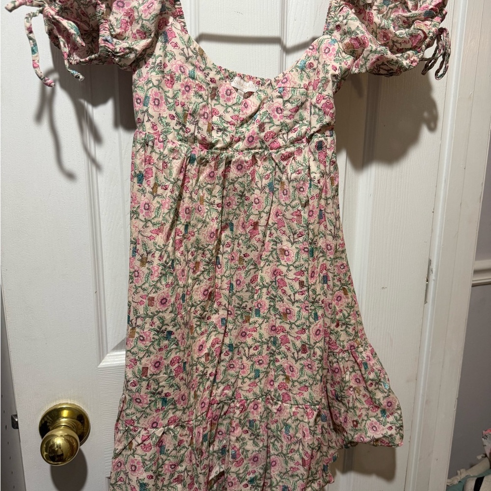 Olivaceous Pink Floral Kids Dress